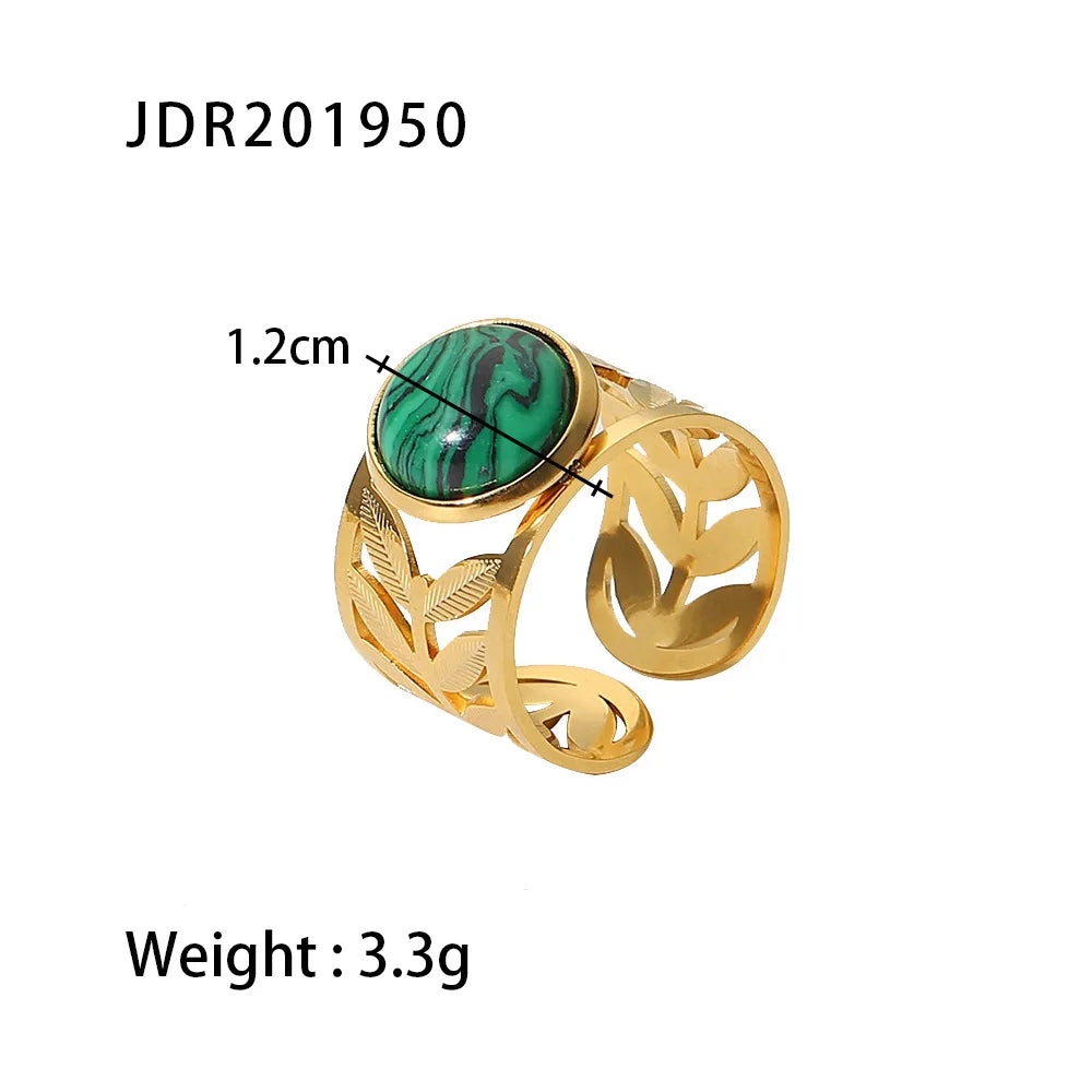Kika Stainless Steel Natural African Turquoise Stone Wide Ring for Women France Stylish Charm Elegant Statement кольцо Jewelry