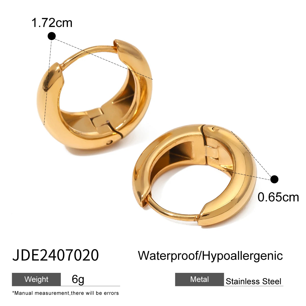 KIKA Simple Classic 18K Gold Color PVD Plated Stainless Steel 316L Chubby Earrings 12mm 14mm 18mm