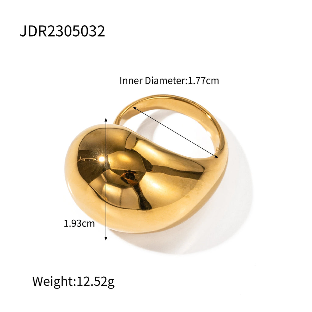 Kika Stylish Unique Stainless Steel Water Drop Geometric Finger Wide Ring for Women Personalized Metal Charm Jewelry Gift New