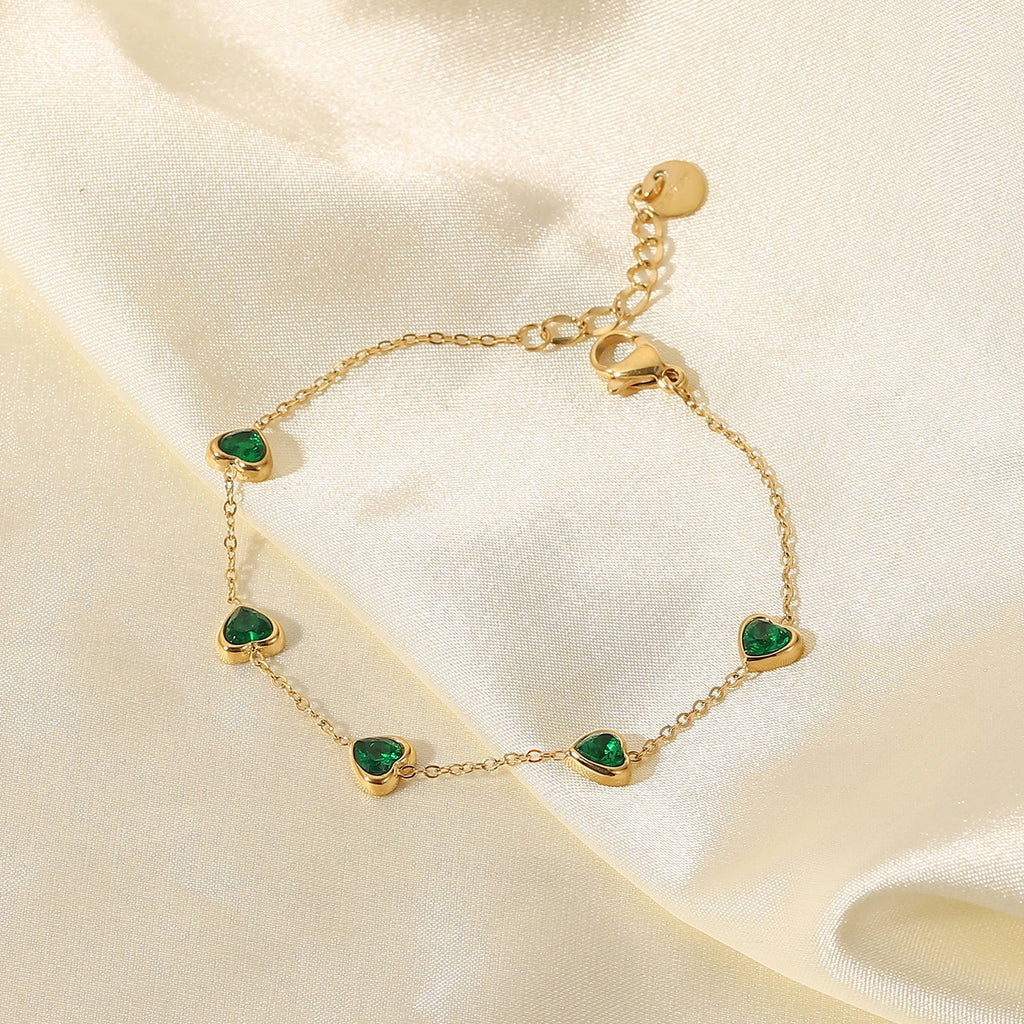 Green Heart Cubic Zirconia Bracelet