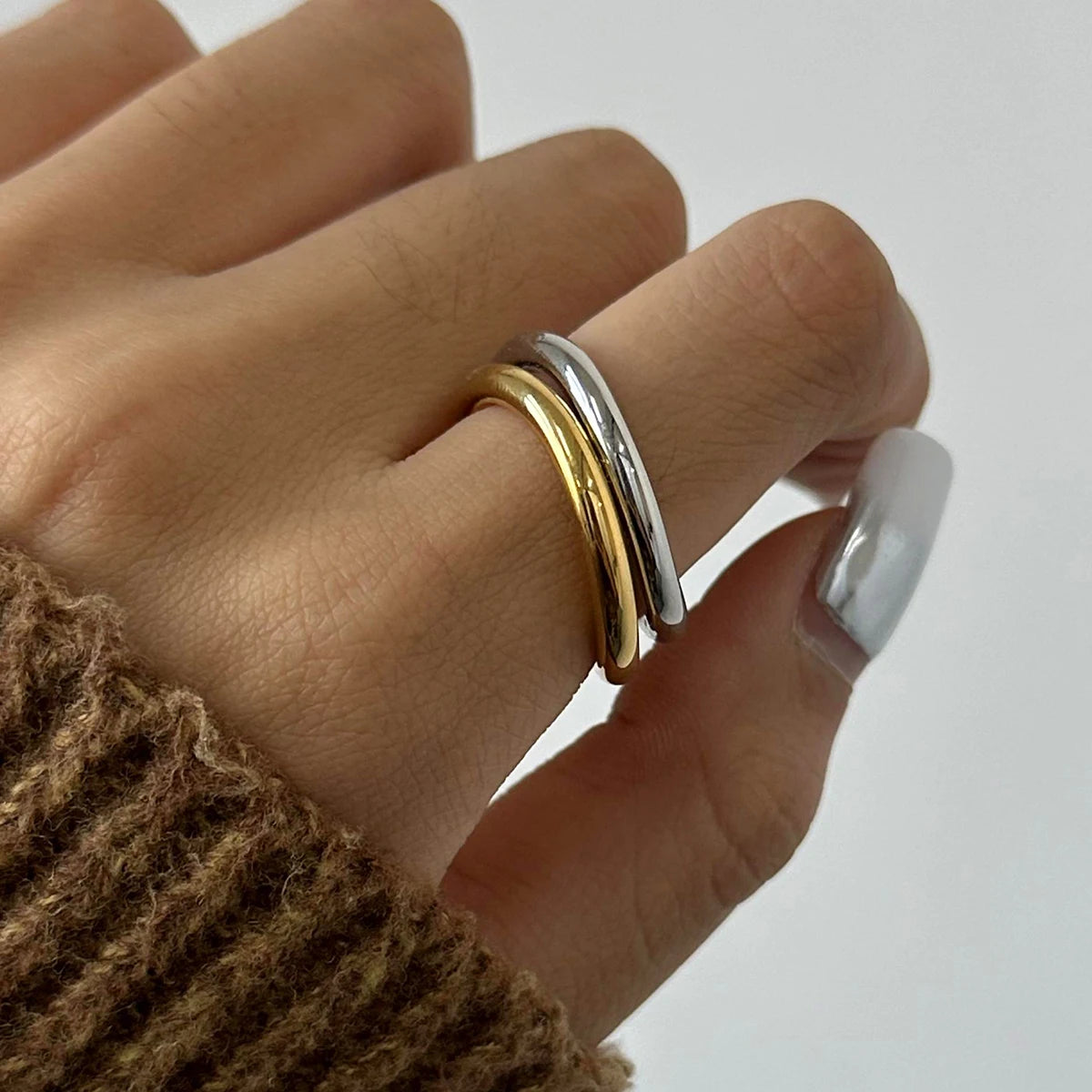 Kika Minimalist Stainless Steel Silver Gold Color Mixed Matching Smooth Wave Ring Set Prevent Allergy Statement Fashion Jewelr