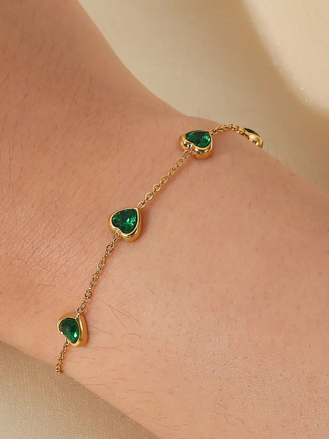 Green Heart Cubic Zirconia Bracelet