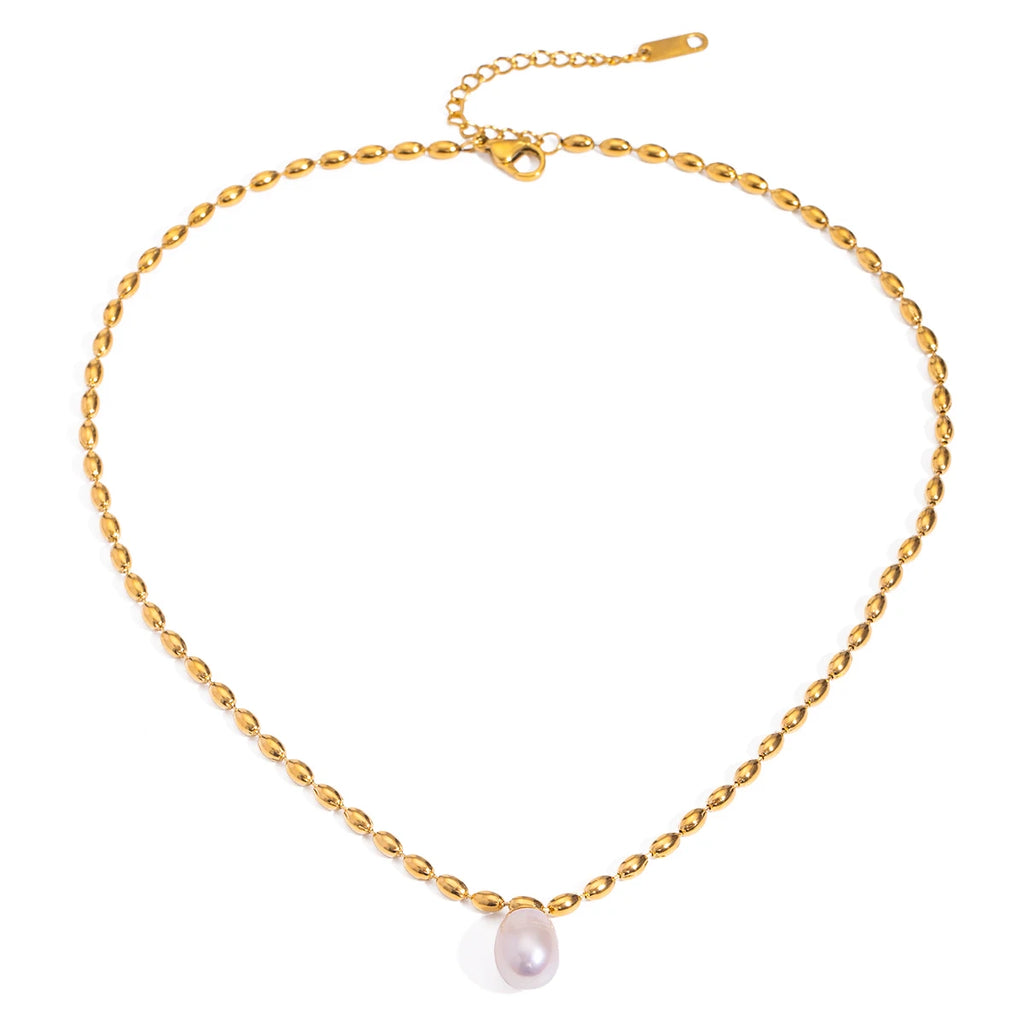Kika Natural Freshwater Pearl Pendant Stainless Steel Sweet Necklace