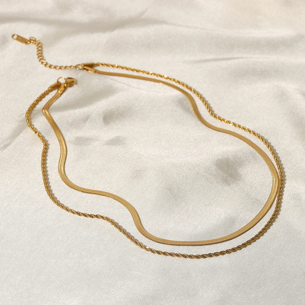 Flat Snake Chain Layer Necklace Stainless Steel Snake Rope Chain