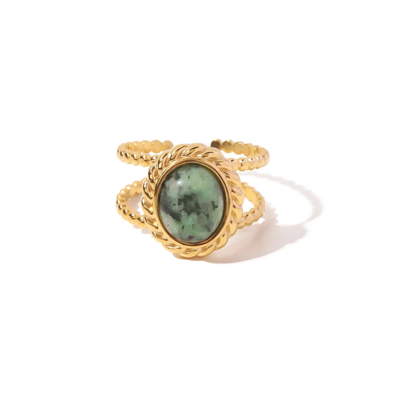Kika Natural Stone Stainless Steel Gold Color Layered Hollow Open Ring Trendy Fashion France Chic Jewelry Envio Gratis Todo