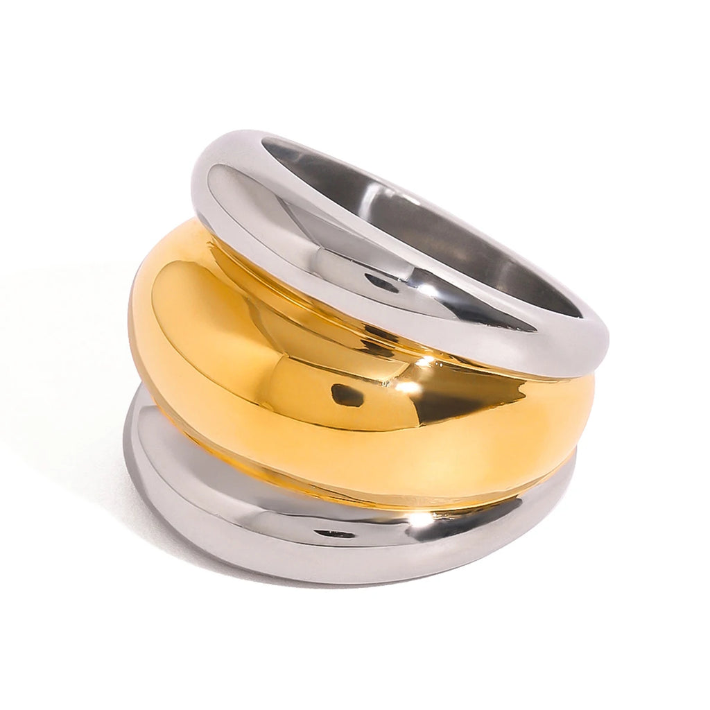 Kika Stainless Steel Layered Metal Texture Ring Occident Simple Silver Gold Mixed Finger for Women Jewelry кольцо женское