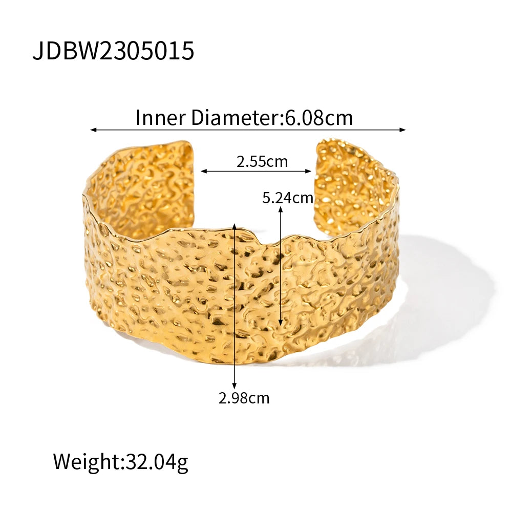 Kika Textured Gold Cuff Gold Plated Stainless Steel Adjustable Bangele Bracelets
