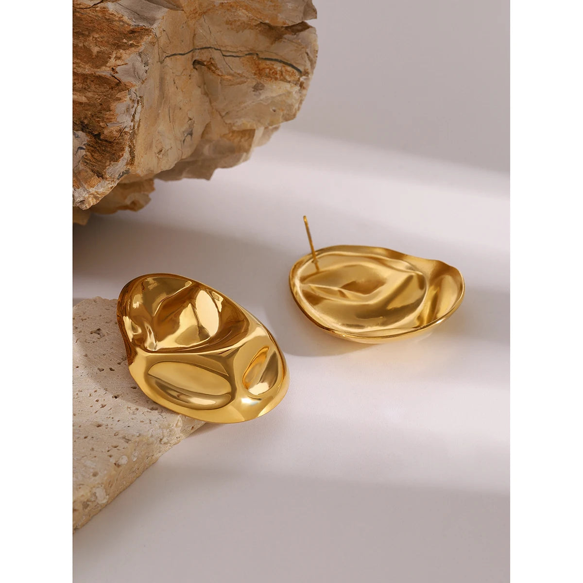 Kika Stainless Steel Gold Color Vintage Big Metal Earrings