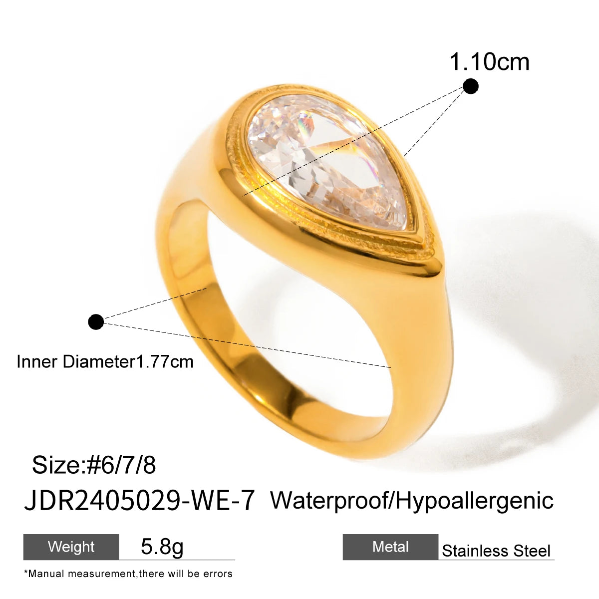 KIKA Stainless Steel Jewelry Exquisite Cubic Zirconia Women Ring 18 K Metal Wedding Engagement Waterproof