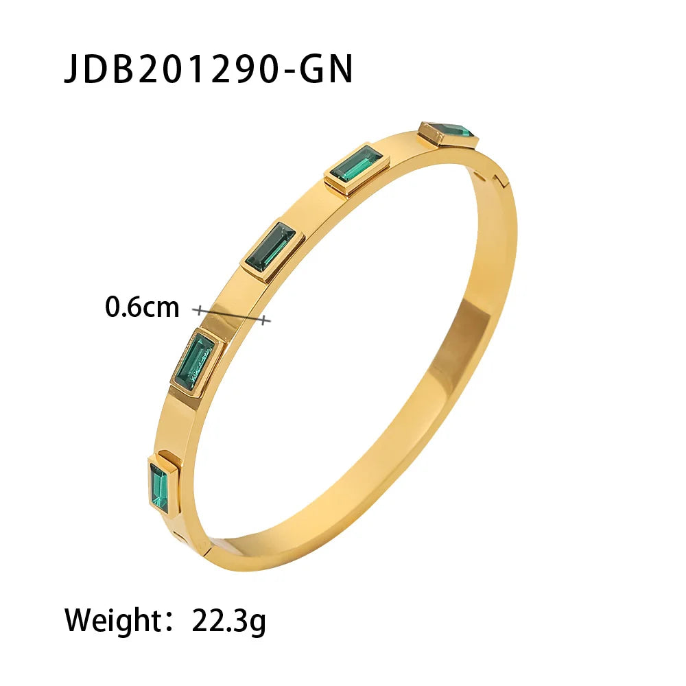 KIKA Simple Statement 18k Gold Color Cuff bracelet Stainless Steel Jewelry Waterproof Opening Cubic Zirconia Bangles For Women