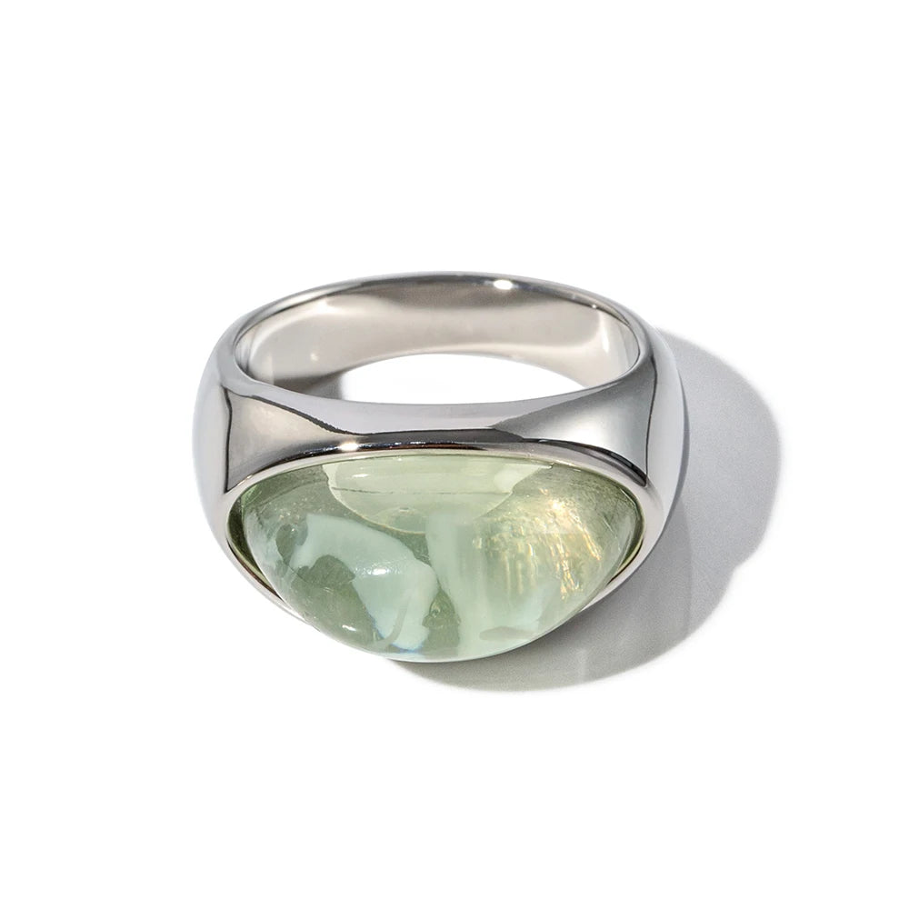 KIKA Unique Natural Stone Green Stainless Steel France Metal Golden  Ring Waterproof Charm Trendy Jewelry Women