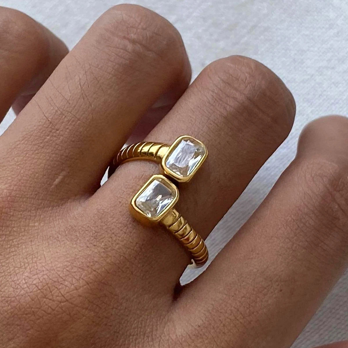 Kika Stainless Steel Geometric Threaded Zirconia Open Ring