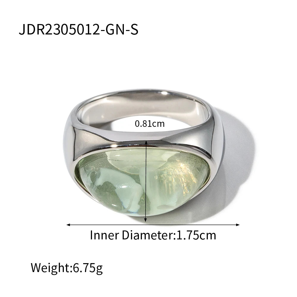 KIKA Unique Natural Stone Green Stainless Steel France Metal Golden  Ring Waterproof Charm Trendy Jewelry Women