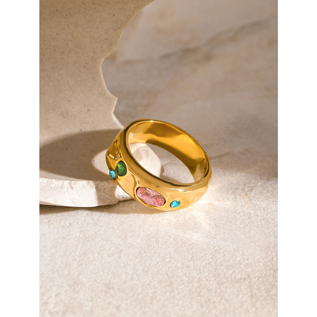Kika Colorful Zircon Ring Stainless Steel Jewelry High Quality Stylish Metal Texture Women Ring Gift New 2024