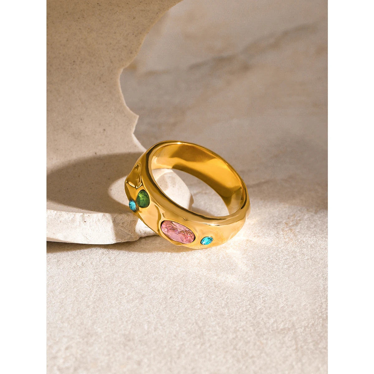 Kika Colorful Zircon Ring Stainless Steel Jewelry High Quality Stylish Metal Texture Women Ring Gift New 2024