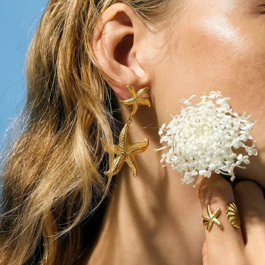 Kika Stainless Steel Starfish Drop Dangle Statement Earrings