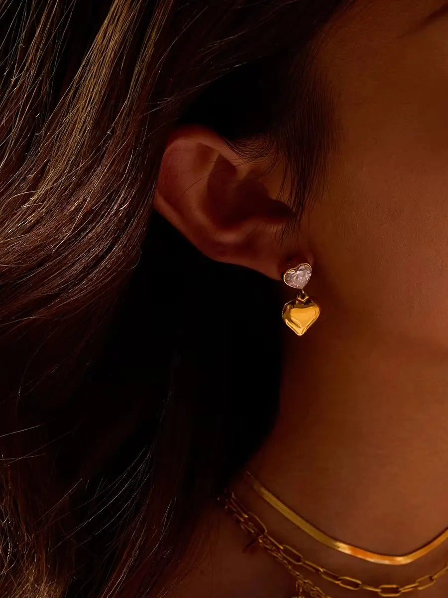 KIKA Bling Cubic Zirconia White Zircon Stud Earrings 18K Gold PVD Plated Stainless Steel 316L