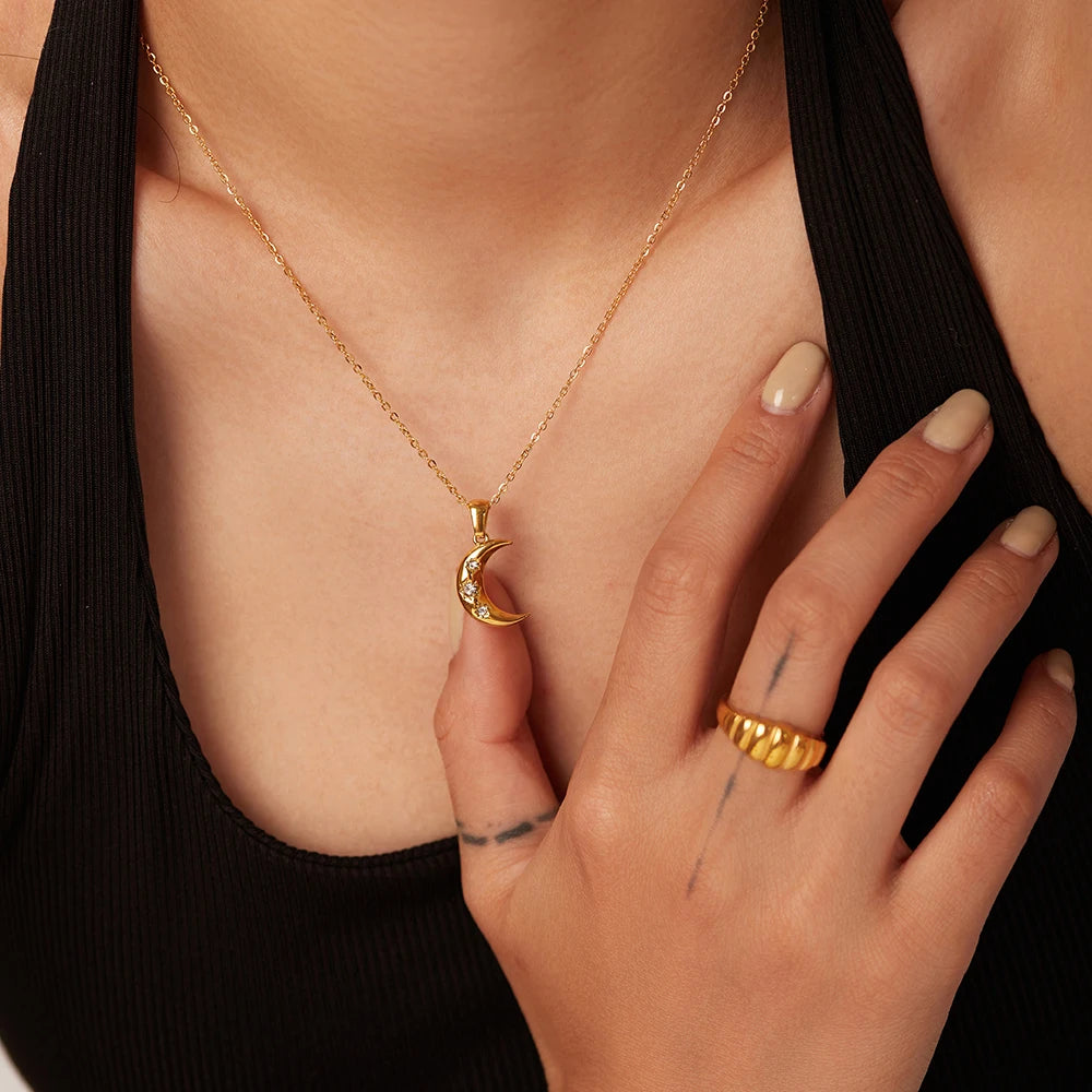 Moon Necklace 18K Gold Plated Color