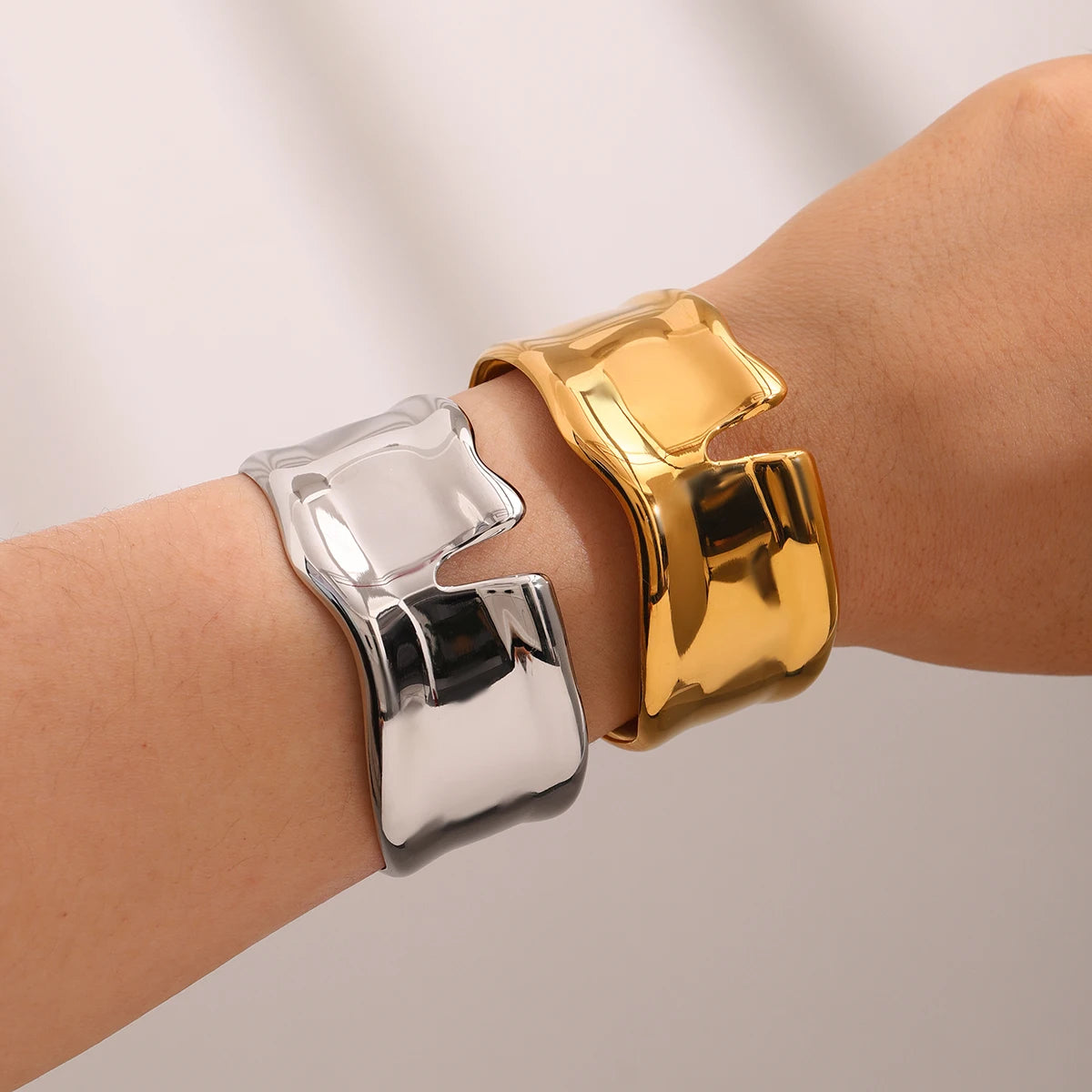 KIKA Unique Stainless Steel 316L Metal Wide Cuff Open Bracelet Bangle  PVD Plated Waterproof