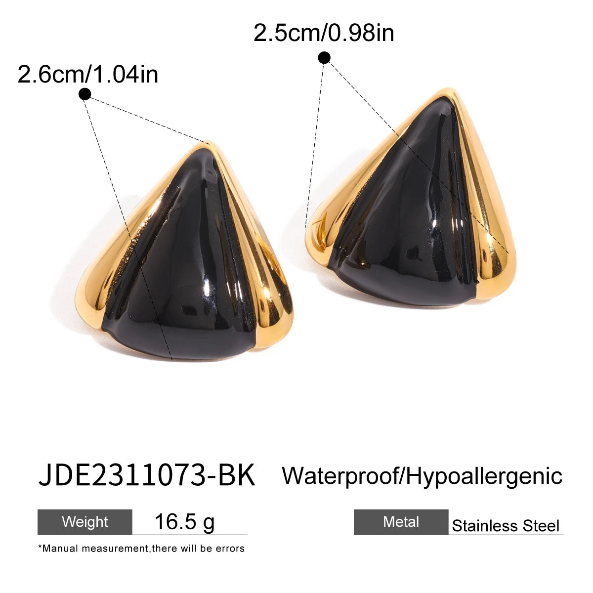 KIKA Vintage Square Red Double Color Drip Oil Ears Studs18K PVD Stainless Steel 316L Gold Color Irregular Drip Oil