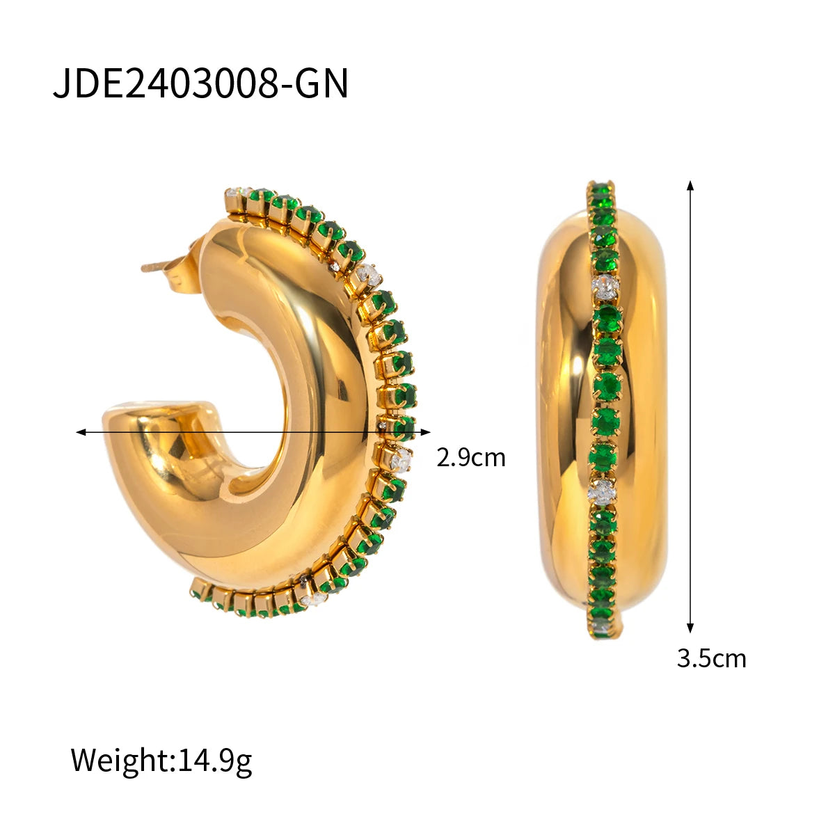 Kika Vintage Geometry Green Zircon Stacked Earrings