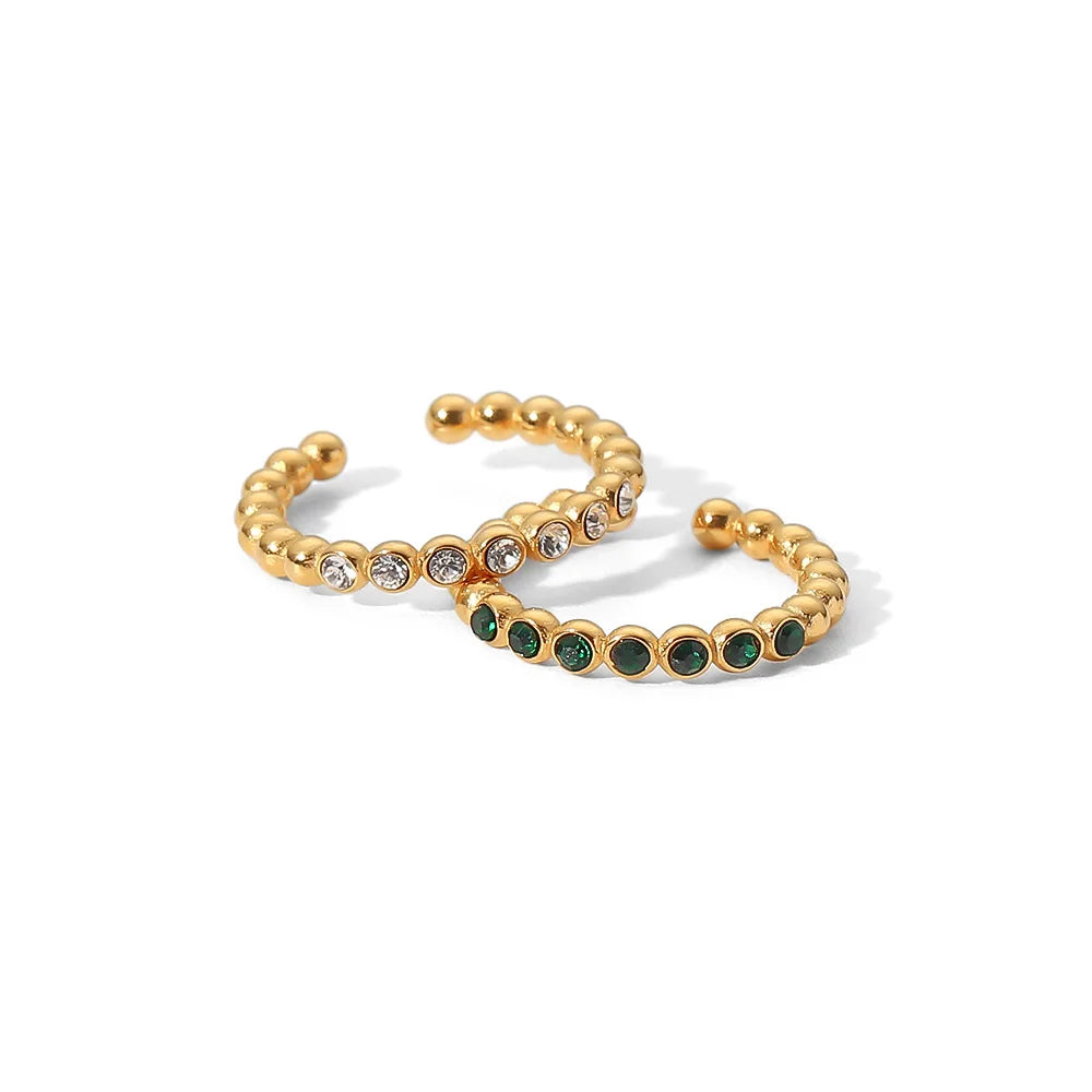 Kika Dainty 18K Gold Plated Thin Bead Green Zircon Ring