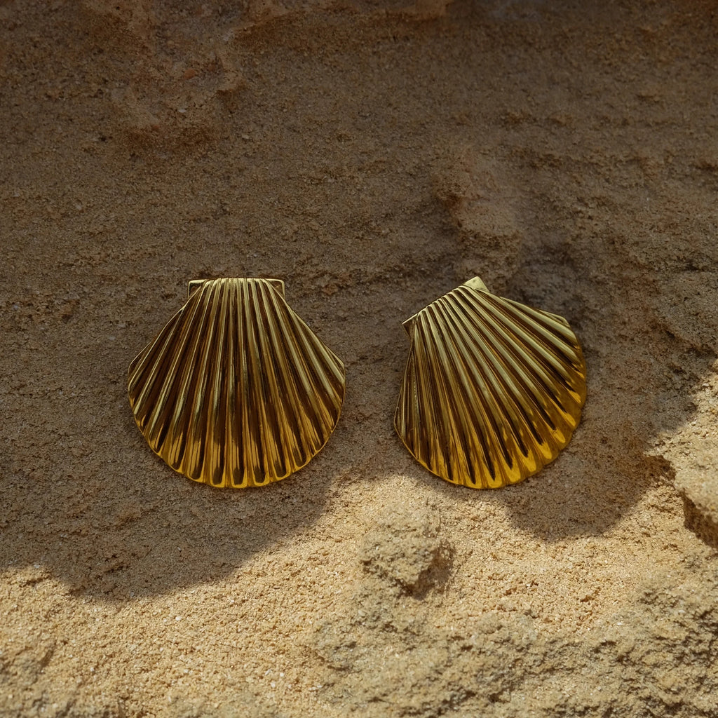 Stainless Steel Big Textured shell Big Stud Earrings Distinctive