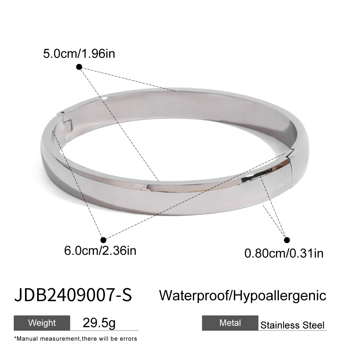 Kika Polished Textured Waterproof Stainless Steel Big Bracelet Bangle