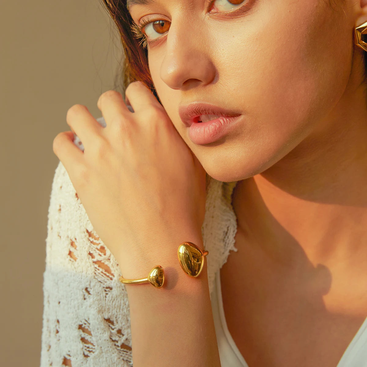 KIKA Unique Geometric Open Bracelet Stainless Steel Gold Plated Color Waterproof Jewelry for Women Valentine's Day Gift