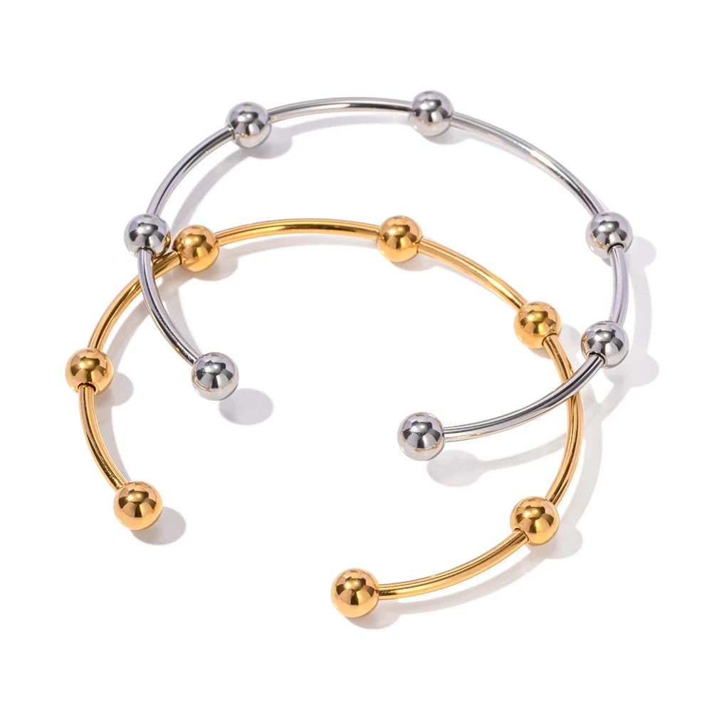 KIKA Gold PVD Plated Stainless Steel 316L Bracelets Jewelry Waterproof Mulit Round Ball Open Bangles