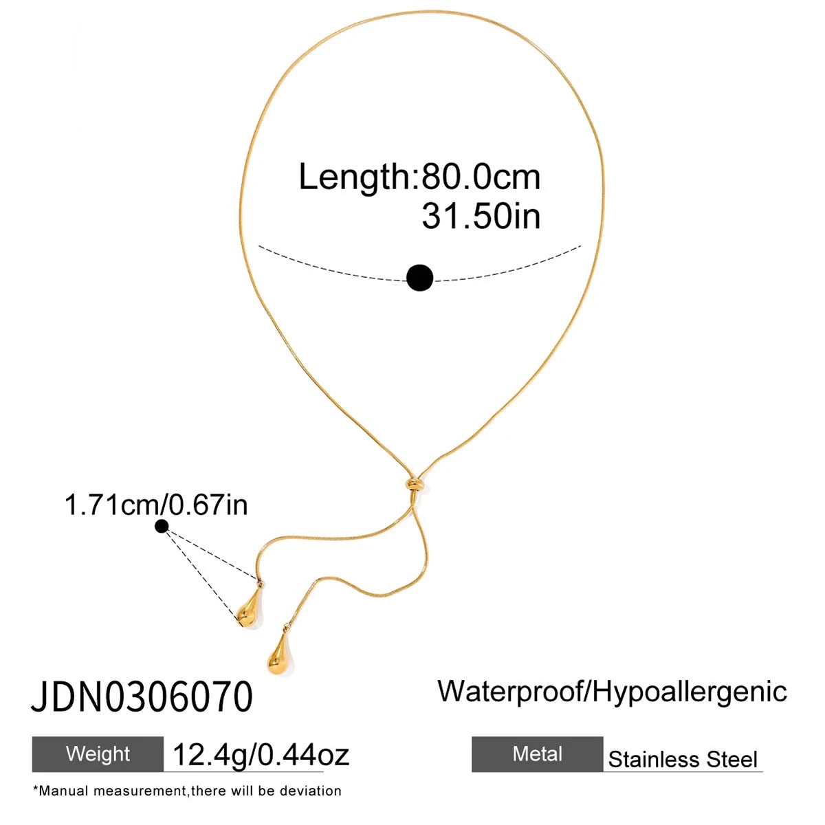 Water Droplet Pendant With Adjustable Y-Shaped Chain Tassel Necklace