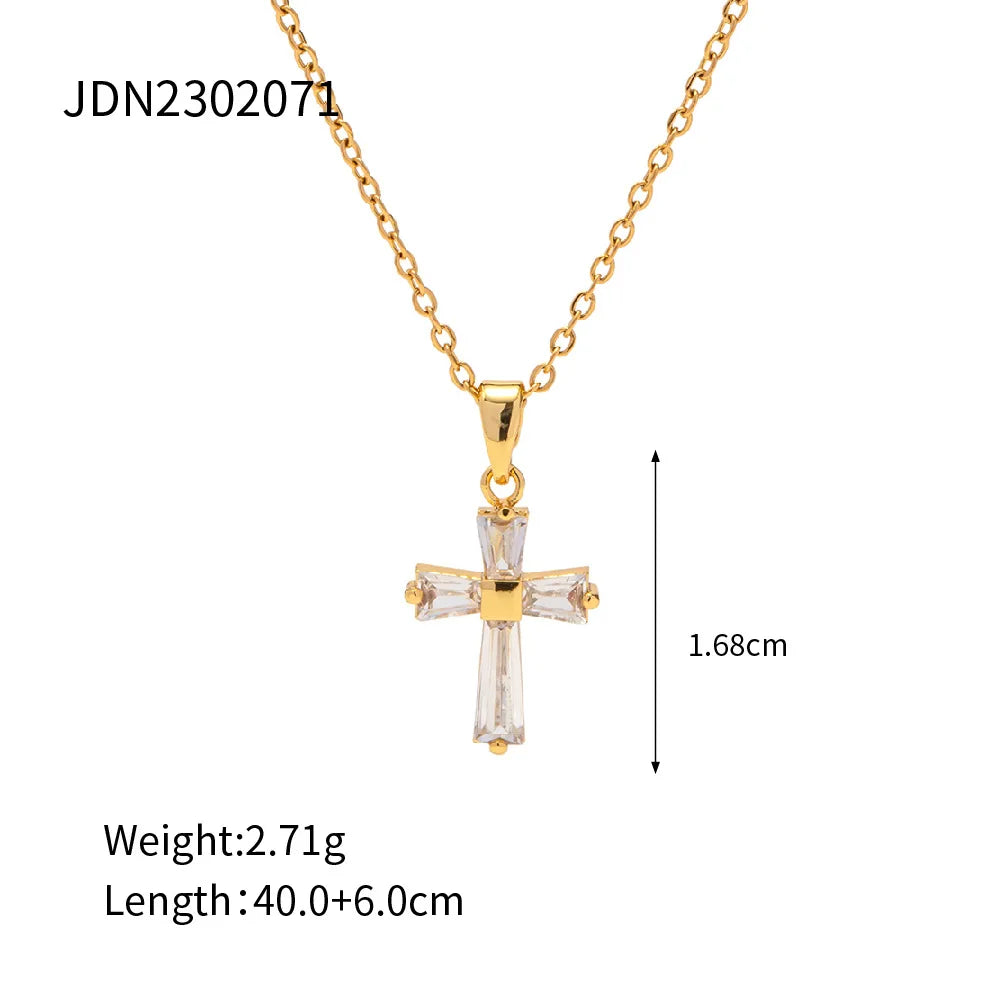 Kika Delicate Shiny Cubic Zirconia 316L Cross Pendant Necklace