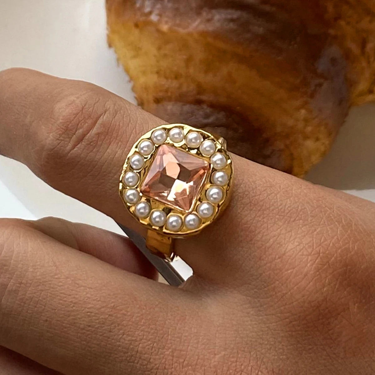 Kika Tarnish Free Chic Cubic Zirconia Adjustable Stainless Steel Ring 18k Gold Plated Finger Jewelry Korean Women