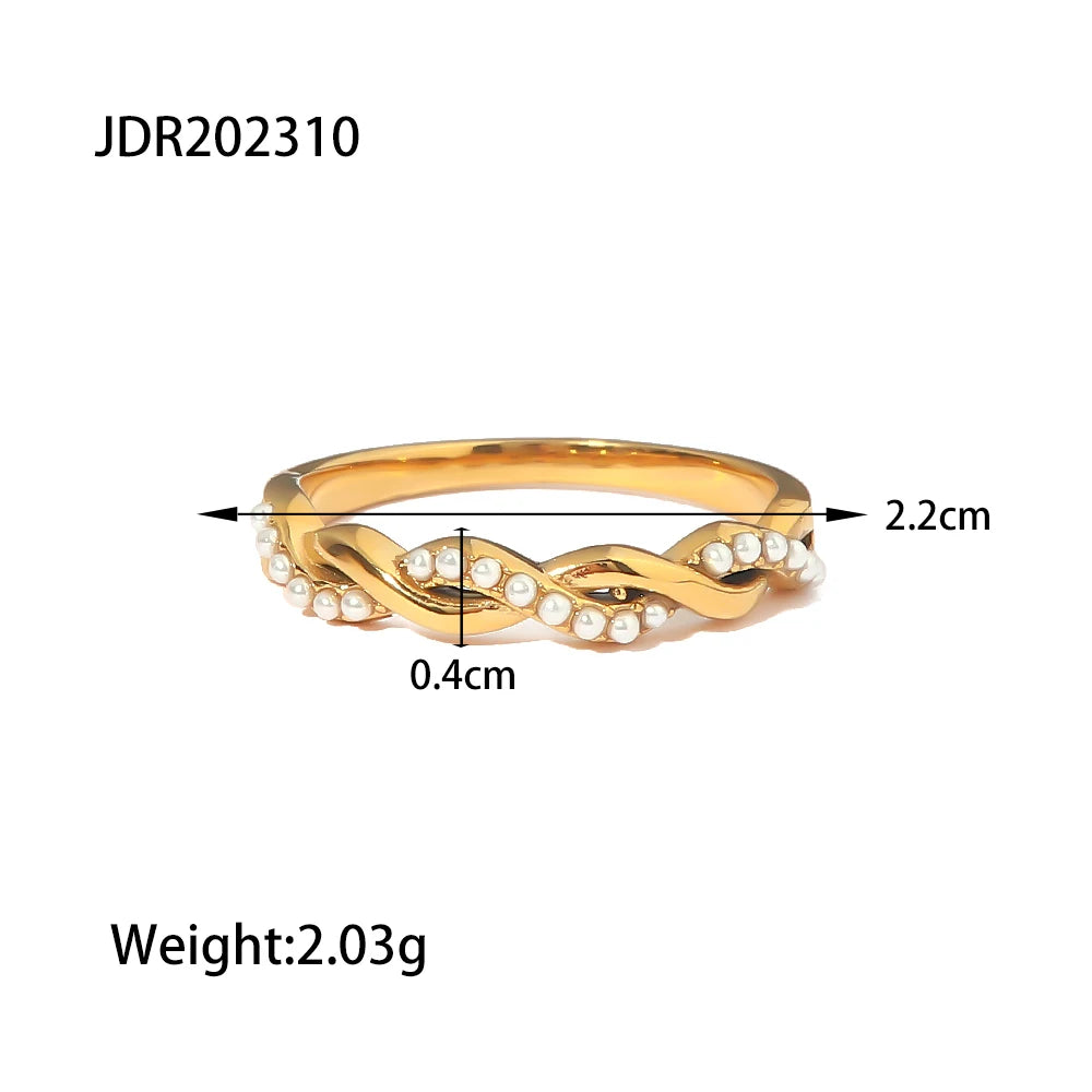KIKA Imitation Pearls Ring Jewelry Stainless Steel 316L Golden Geometric New Finger Ring for Women