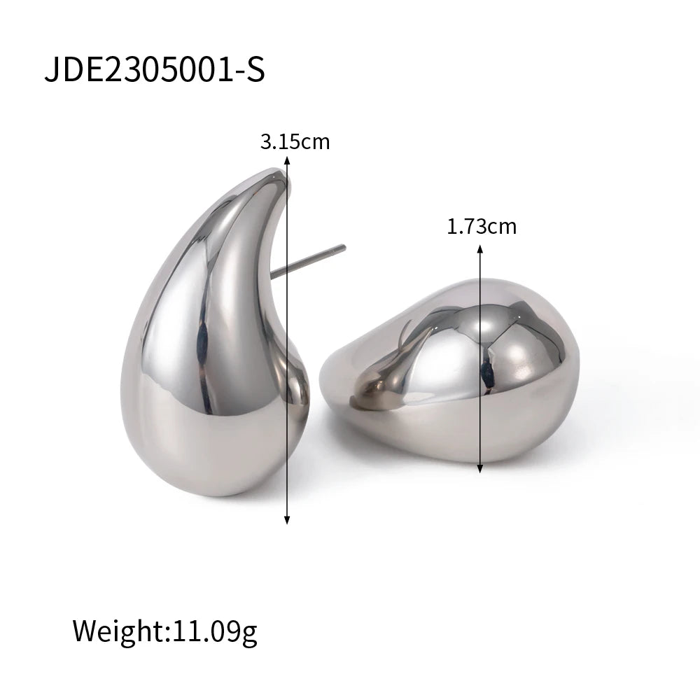 KIKA Stainless Steel 316L Water Drop Big Stud Earrings Chunky Waterdrop Open Hoops Earrings