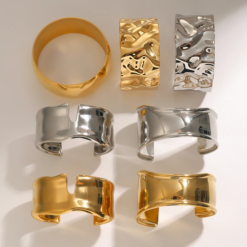 KIKA Unique Stainless Steel 316L Metal Wide Cuff Open Bracelet Bangle  PVD Plated Waterproof