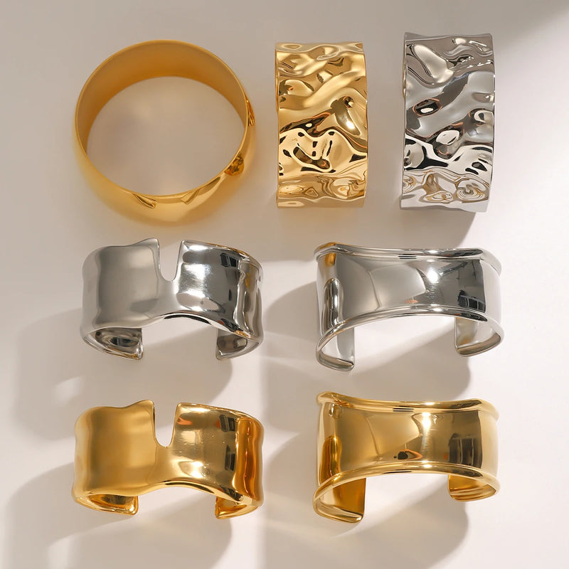 KIKA Unique Stainless Steel 316L Metal Wide Cuff Open Bracelet Bangle  PVD Plated Waterproof