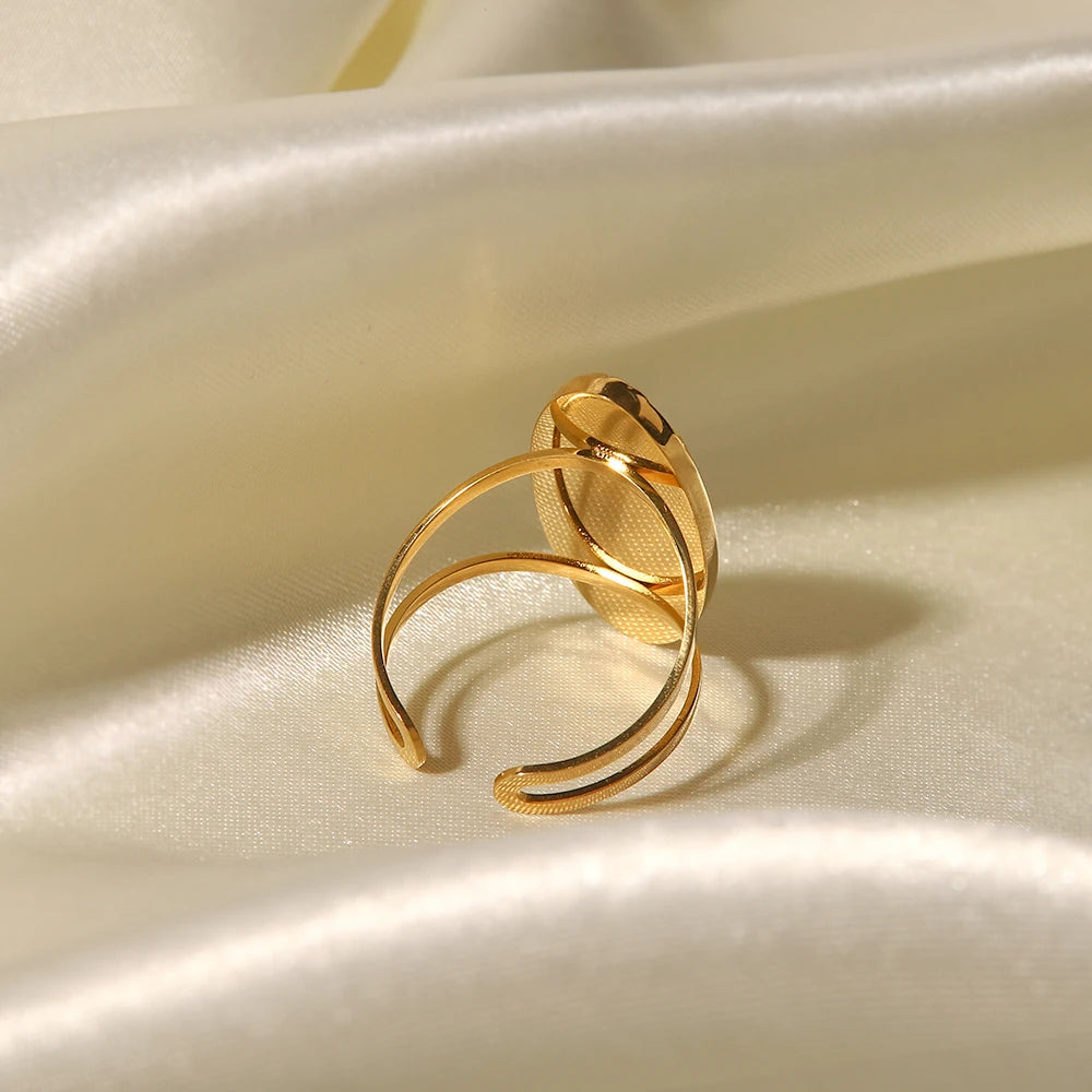 Kika Vintage Oval Round Natural Shell Pearl 18K PVD Gold Plated Stainless Steel Opening Rings Women Jewelry Anillos Mujer