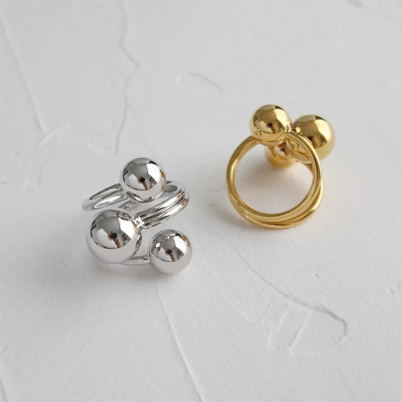 Kika Statement Stainless Steel Ball Adjustable Ring 18K Gold Plated Trendy Finger Ring Jewelry Anillos Mujer Acero Inoxidable