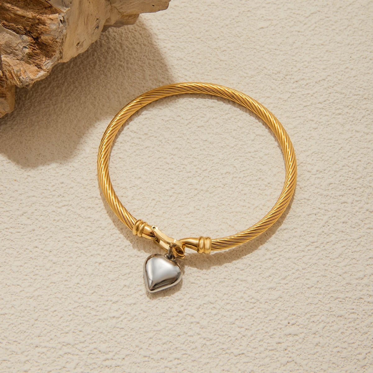 Kika  Stainless Steel Heart Pendant Horseshoe Hook Bracelet 18K Gold Color Plated