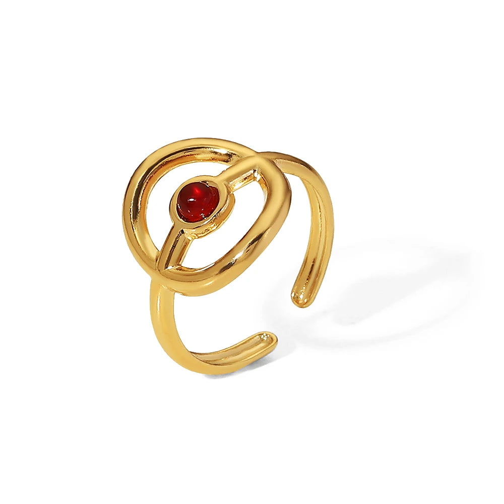 Kika Natural Stone Stainless Steel Gold Color Layered Hollow Open Ring Trendy Fashion France Chic Jewelry Envio Gratis Todo