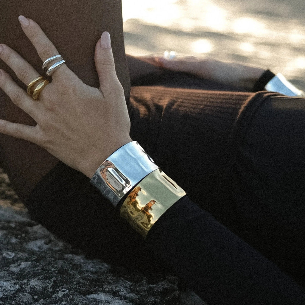 KIKA Unique Stainless Steel 316L Metal Wide Cuff Open Bracelet Bangle  PVD Plated Waterproof