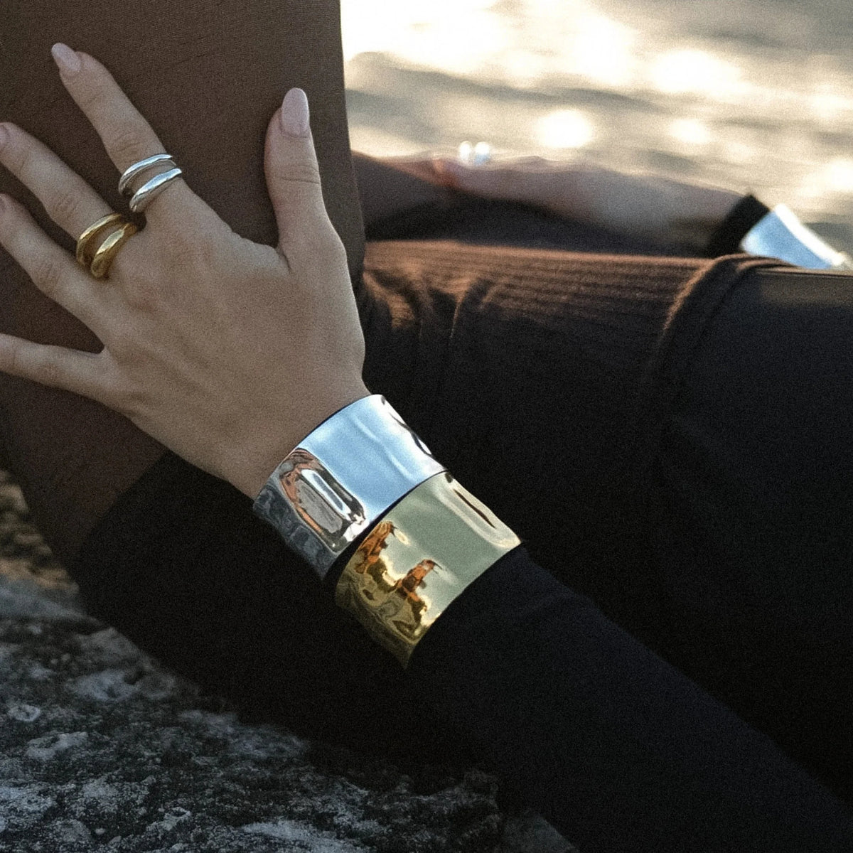 KIKA Unique Stainless Steel 316L Metal Wide Cuff Open Bracelet Bangle  PVD Plated Waterproof