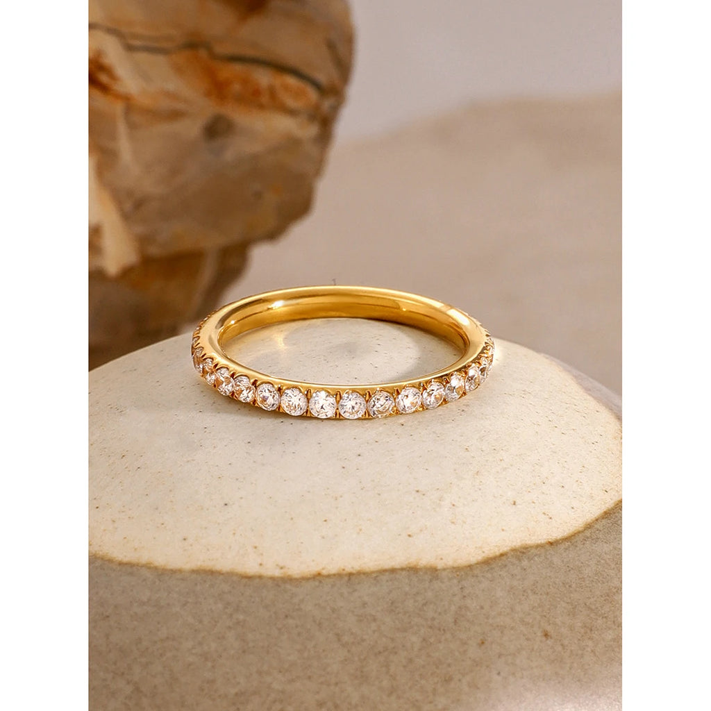 Ring Golden Cubic Zircon 18 K Plated Minimalist