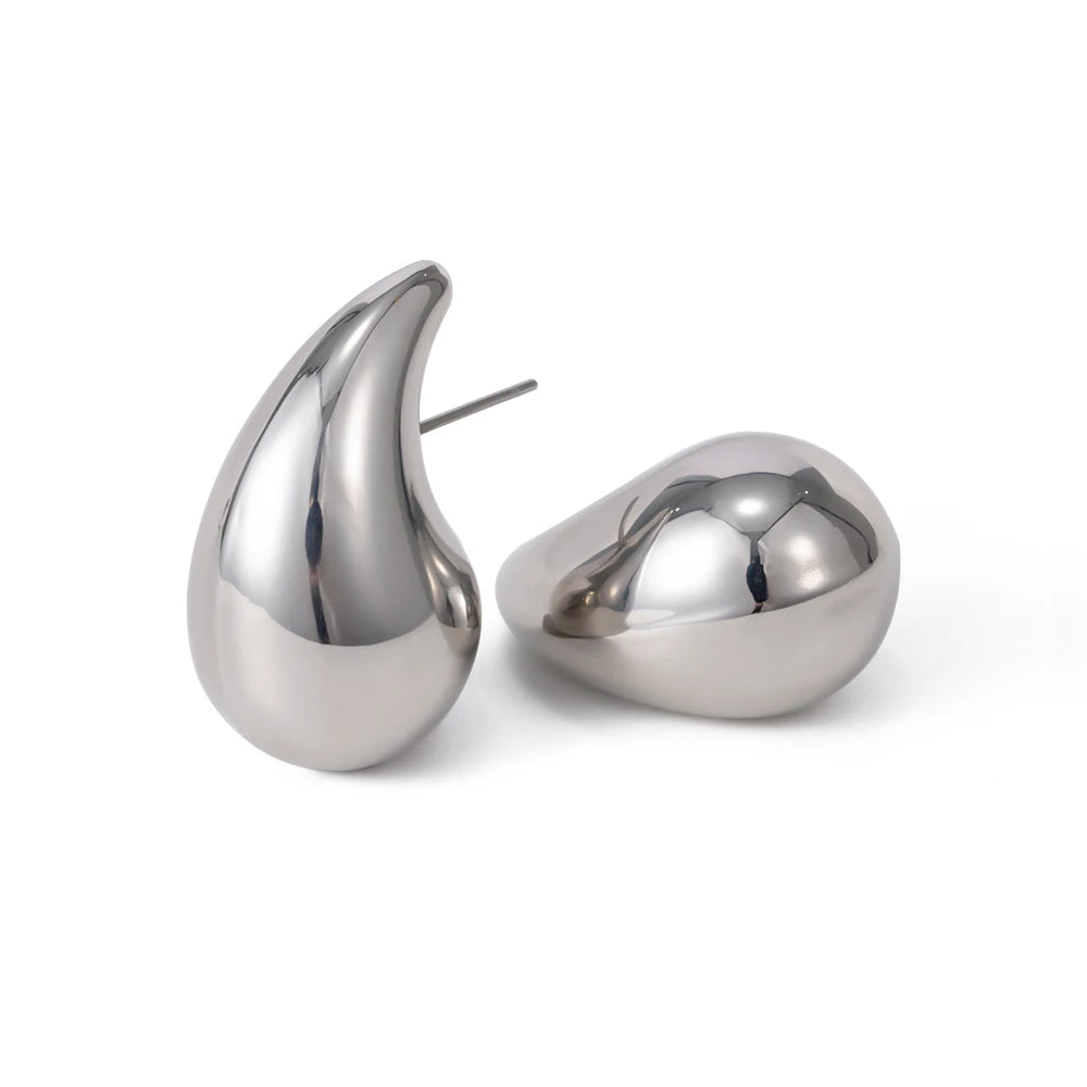 KIKA Stainless Steel 316L Water Drop Big Stud Earrings Chunky Waterdrop Open Hoops Earrings