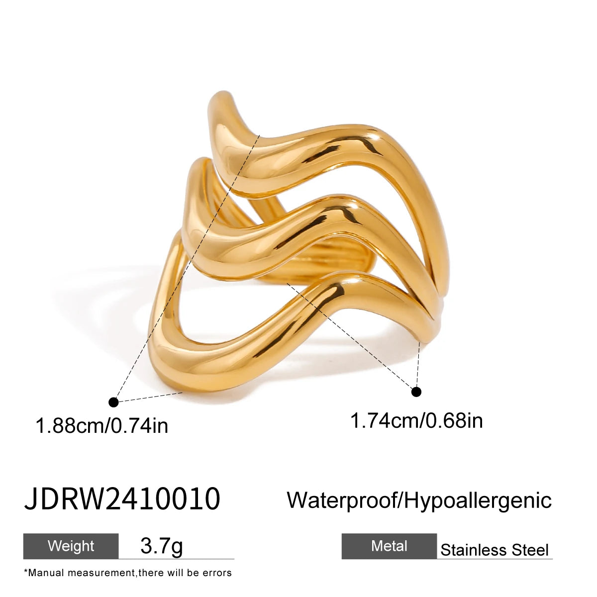 Kika Fashion Stainless Steel Open Ring 18K PVD Plated Smooth Metal Personalized Waterproof Jewelry for Women Gift