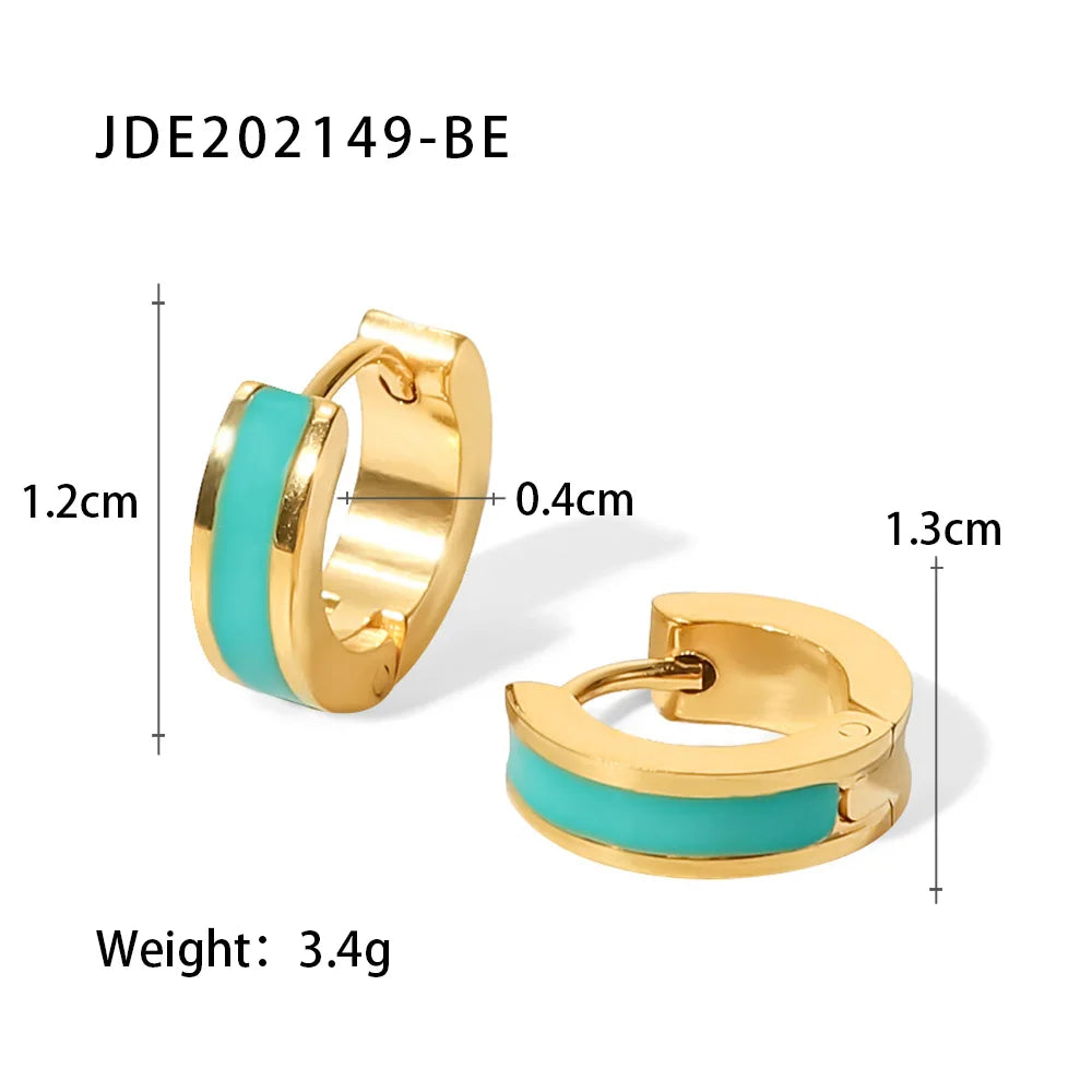 KIKA New Colorful Enamel Stainless Steel 316L Round Studs Earrings PVD Plated Stylish Charm