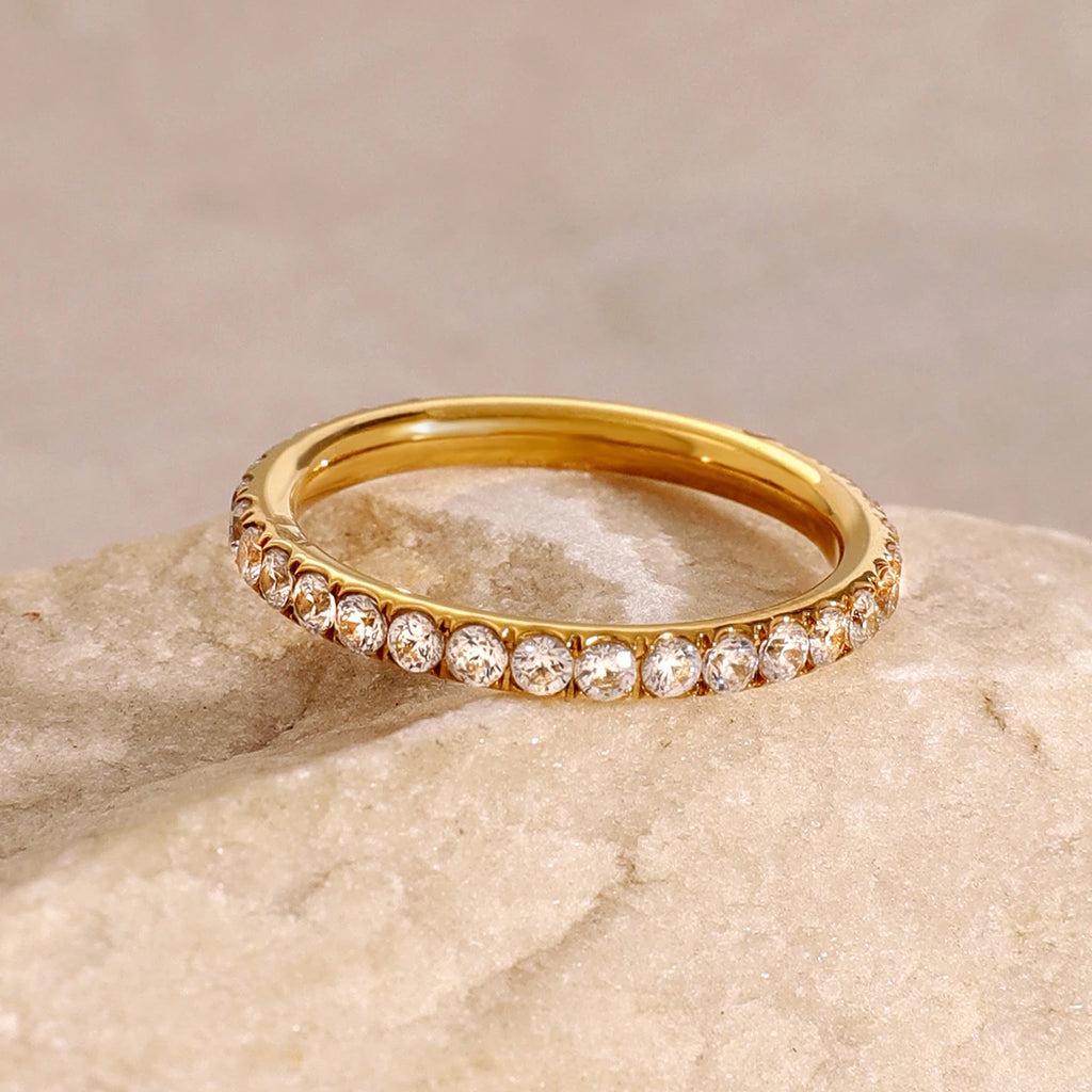 Ring Golden Cubic Zircon 18 K Plated Minimalist