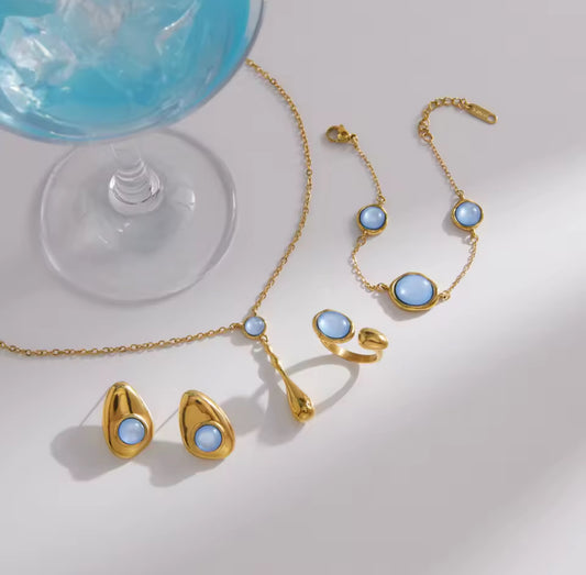 Kika Classic Blue Resin Necklace Earrings Bracelet Ring