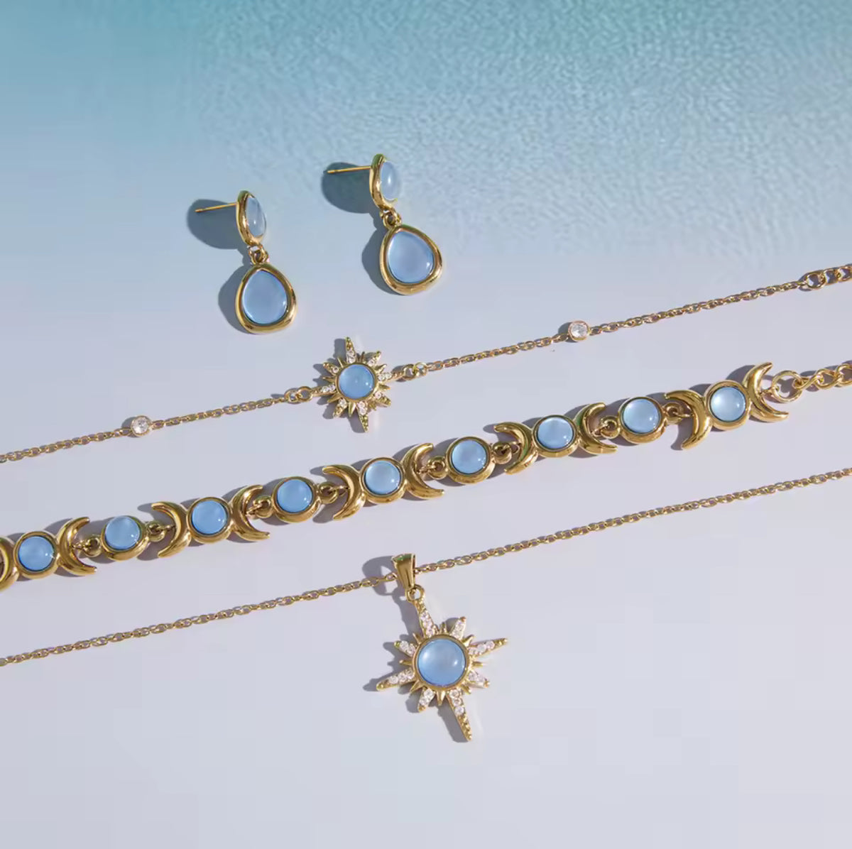 Kika Elegant Blue Resin Necklace Earrings Bracelet